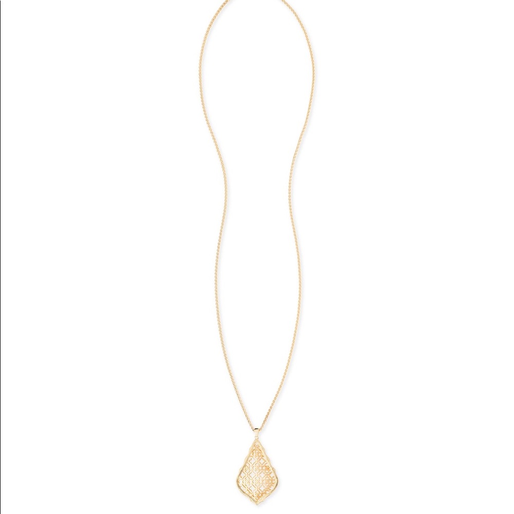 Aiden Long Pendant Necklace in Gold Filigree